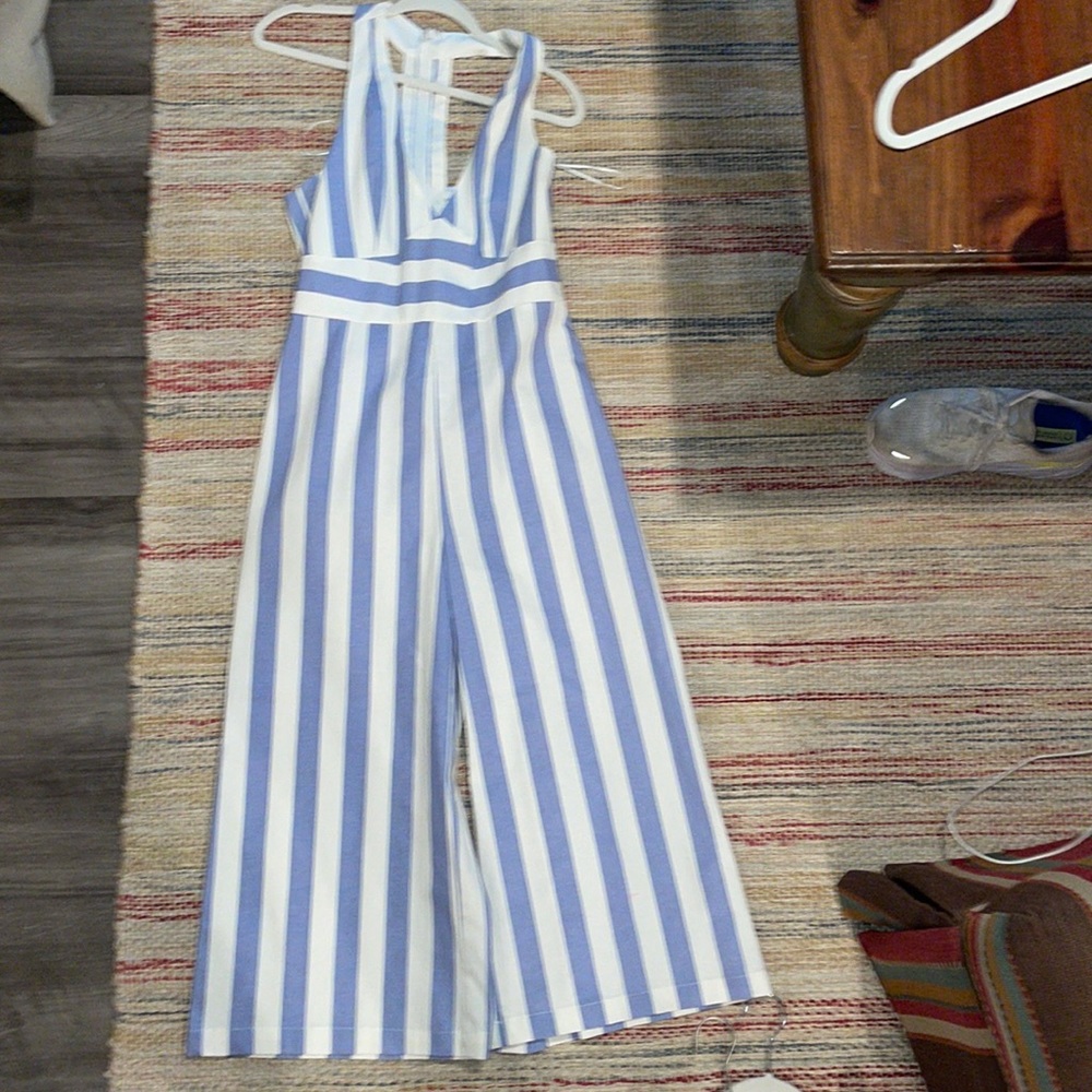 Blue and white striped romper